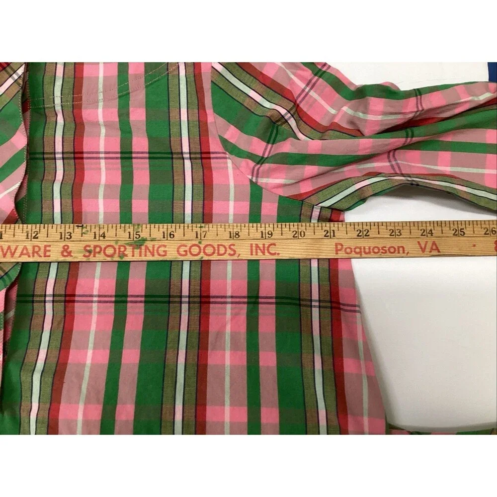 j crew tie waist poplin shirt dress sz 6 stretch cotton pink/green plaid